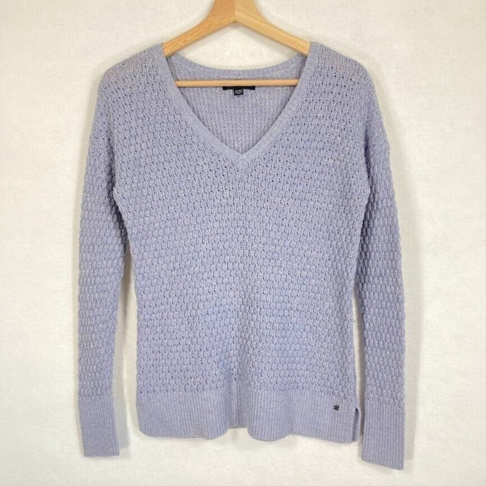 American Eagle V-Neck Cable Knit Long Sleeve Sweater Purple Small